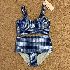 Blue plaid two piece swim suit